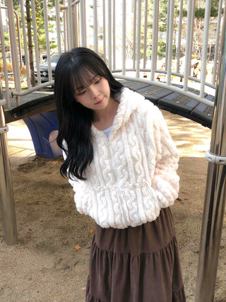 Bubble Cable Soft Fleece Zip-up Hoodie