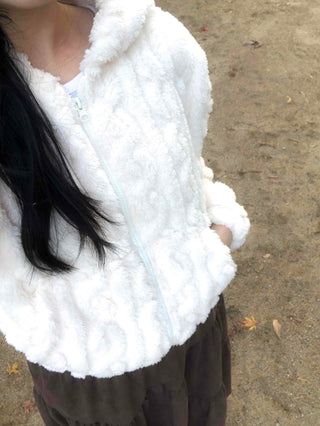 Bubble Cable Soft Fleece Zip-up Hoodie