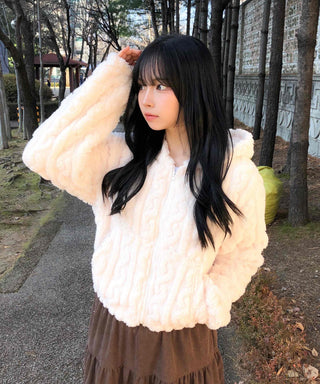 Bubble Cable Soft Fleece Zip-up Hoodie