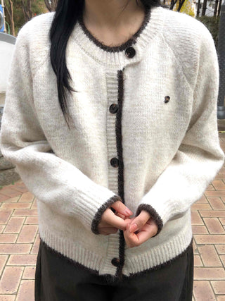 Soft Hairy Color Block Button Loose Cardigan