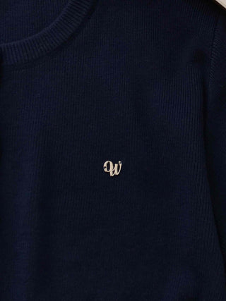 Puff Sleeve Cropped School Look V-Neck Ribbed Silver Logo Knit Cardigan for Transitional Season and Midwinter