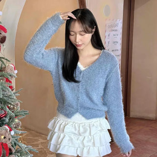 Soft Fur V-Neck Loose Fit Cardigan