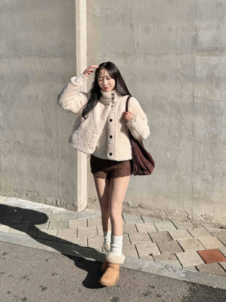 Puppy High-Neck Loose-Fit Fleece Jacket