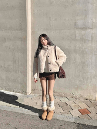 Puppy High-Neck Loose-Fit Fleece Jacket