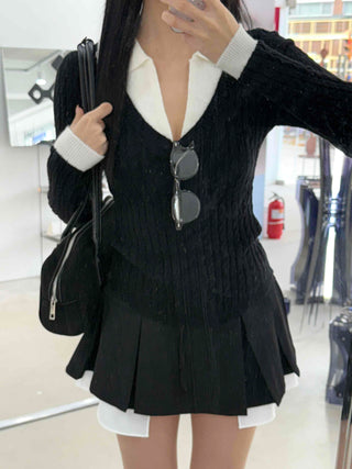 Cute Ribbon Pocket Pleated Mini Skirt