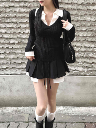 Cute Ribbon Pocket Pleated Mini Skirt