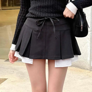 Cute Ribbon Pocket Pleated Mini Skirt