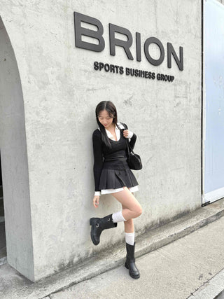 Cute Ribbon Pocket Pleated Mini Skirt