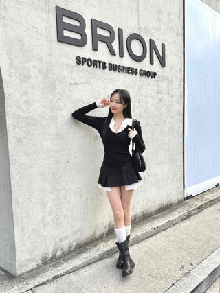 Cute Ribbon Pocket Pleated Mini Skirt
