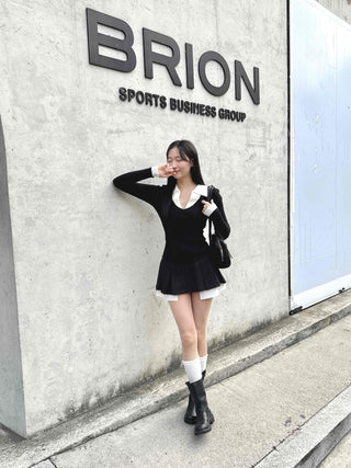 Cute Ribbon Pocket Pleated Mini Skirt
