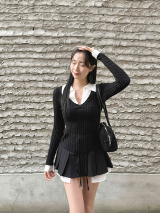 Cute Ribbon Pocket Pleated Mini Skirt