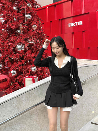 Cute Ribbon Pocket Pleated Mini Skirt