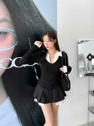 Cute Ribbon Pocket Pleated Mini Skirt