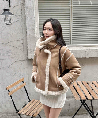 Big Collar Shearling Contrast Shearling Rider Jacket