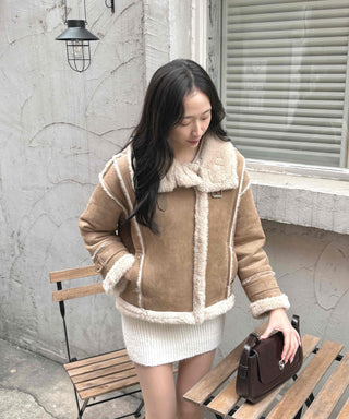 Big Collar Shearling Contrast Shearling Rider Jacket