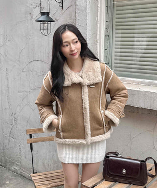 Big Collar Shearling Contrast Shearling Rider Jacket