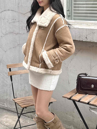 Big Collar Shearling Contrast Shearling Rider Jacket