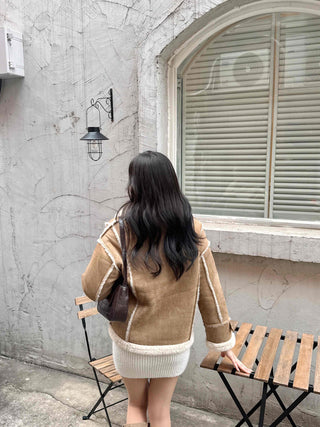 Big Collar Shearling Contrast Shearling Rider Jacket