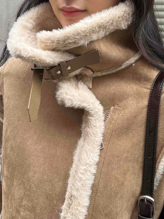 Big Collar Shearling Contrast Shearling Rider Jacket