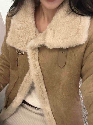 Big Collar Shearling Contrast Shearling Rider Jacket