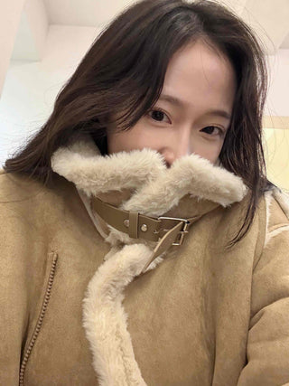 Big Collar Shearling Contrast Shearling Rider Jacket