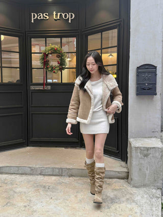 Big Collar Shearling Contrast Shearling Rider Jacket