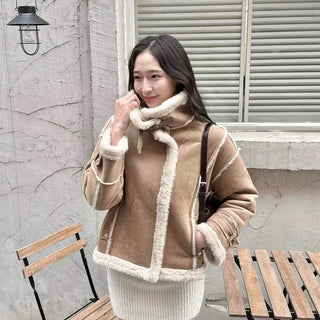 Big Collar Shearling Contrast Shearling Rider Jacket