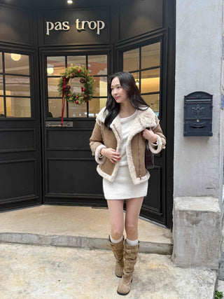 Big Collar Shearling Contrast Shearling Rider Jacket