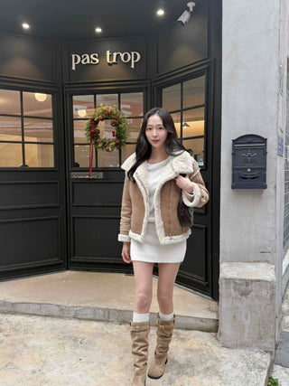 Big Collar Shearling Contrast Shearling Rider Jacket