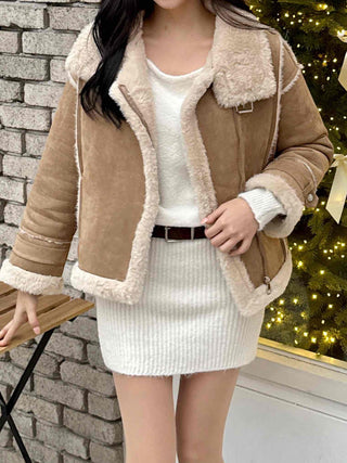 Big Collar Shearling Contrast Shearling Rider Jacket