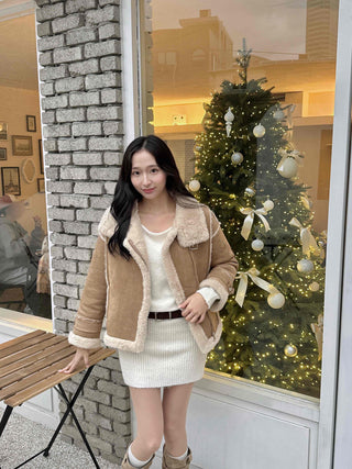 Big Collar Shearling Contrast Shearling Rider Jacket