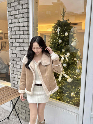 Big Collar Shearling Contrast Shearling Rider Jacket
