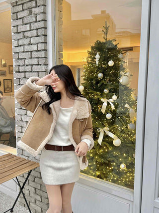 Big Collar Shearling Contrast Shearling Rider Jacket