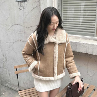 Big Collar Shearling Contrast Shearling Rider Jacket
