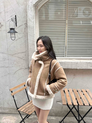 Big Collar Shearling Contrast Shearling Rider Jacket
