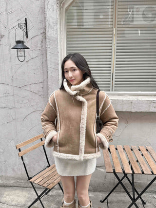 Big Collar Shearling Contrast Shearling Rider Jacket