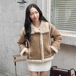 Big Collar Shearling Contrast Shearling Rider Jacket
