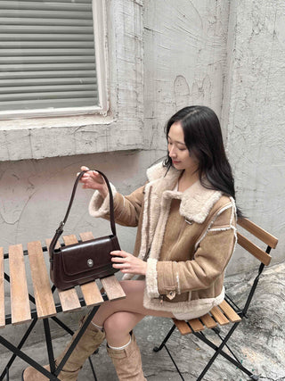 Big Collar Shearling Contrast Shearling Rider Jacket