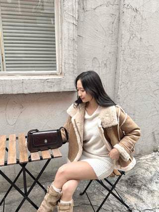 Big Collar Shearling Contrast Shearling Rider Jacket