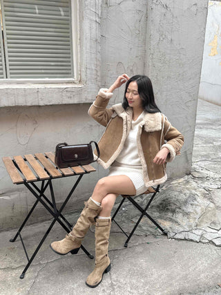 Big Collar Shearling Contrast Shearling Rider Jacket