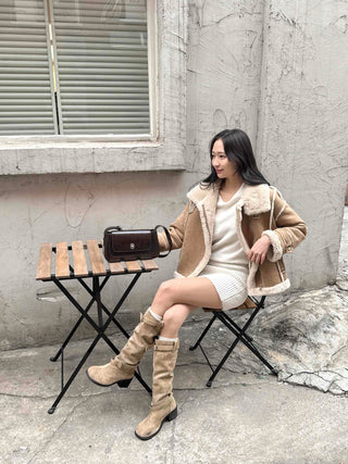 Big Collar Shearling Contrast Shearling Rider Jacket
