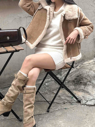Big Collar Shearling Contrast Shearling Rider Jacket