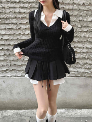 Slim Ribbed Deep V-Neck Shirt Knit