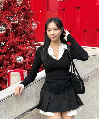 Slim Ribbed Deep V-Neck Shirt Knit