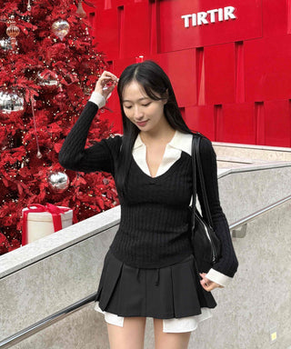 Slim Ribbed Deep V-Neck Shirt Knit
