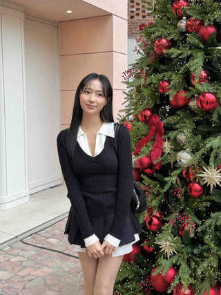 Slim Ribbed Deep V-Neck Shirt Knit