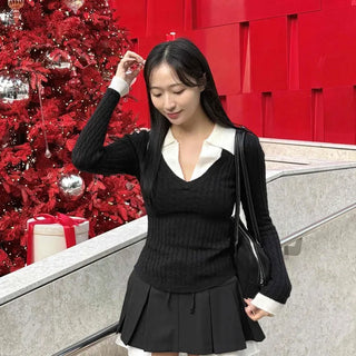 Slim Ribbed Deep V-Neck Shirt Knit