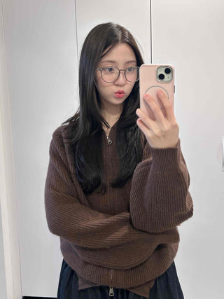 Rib Overfit Zip-up Knit