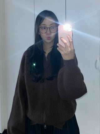 Rib Overfit Zip-up Knit