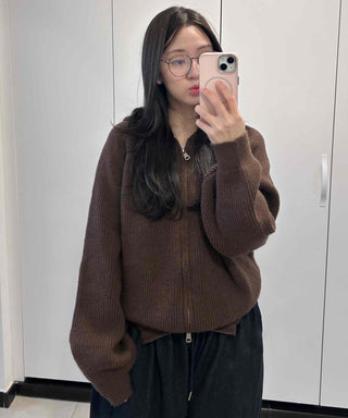 Rib Overfit Zip-up Knit